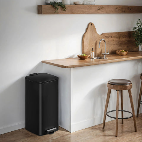 Rootz Pedal Waste Bucket - Kitchen Trash Can - 30L Bin - Durable Steel - 34x28.5x54.4cm - Hygienic Metallic Silver Finish