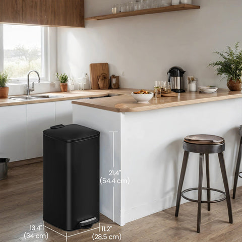 Rootz Pedal Waste Bucket - Kitchen Trash Can - 30L Bin - Durable Steel - 34x28.5x54.4cm - Hygienic Metallic Silver Finish