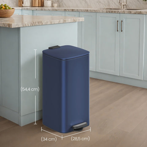 Rootz 30L Kitchen Waste Bin - Pedal Bin - Garbage Bin - Space-Saving Design - 34cm x 28.5cm x 54.4cm