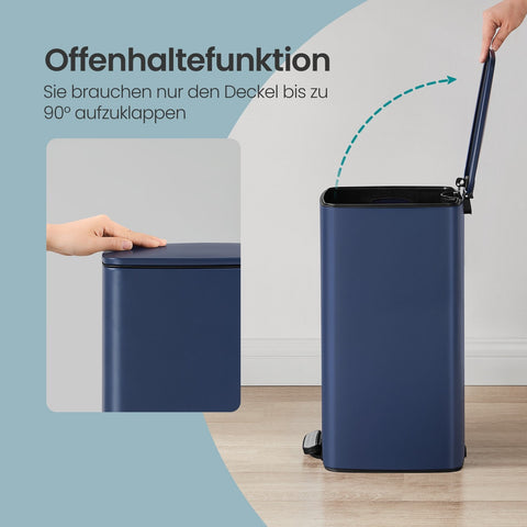 Rootz 30L Kitchen Waste Bin - Pedal Bin - Garbage Bin - Space-Saving Design - 34cm x 28.5cm x 54.4cm