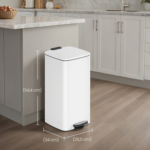 Rootz 30L Pedal Waste Bucket - Trash Can - Garbage Bin - Space-Saver Design - 34 x 28.5 x 54.4 cm
