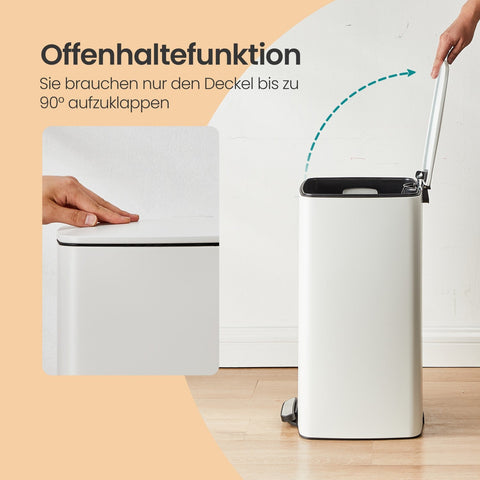 Rootz 30L Pedal Waste Bucket - Trash Can - Garbage Bin - Space-Saver Design - 34 x 28.5 x 54.4 cm