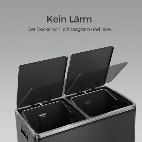 Rootz Dual Compartment Dash Can - Recycling Bin - Waste Separator - 60L Capacity - Steel Material - 59cm x 36.5cm x 65.2cm