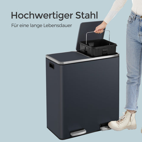 Rootz 2 Compartment Pedal Trash Can - Recycling Bin - Waste Container - Hygienic & Child-Proof Design - 58.6cm x 32cm x 65cm