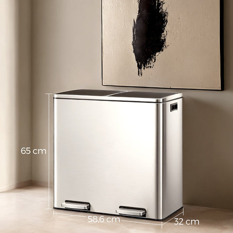 Rootz 2 Compartment Trash Can - Dual Compartment Waste Bin - Garbage Can - Sort Waste Easily - 58.6cm x 32cm x 65cm