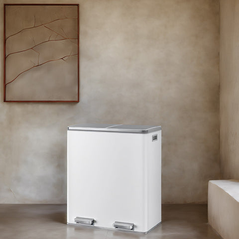 Rootz 2 Compartment Pedal Trash Can - Recycling Bin - Waste Sorter - Hygienic Waste Disposal - 58.6cm x 32cm x 65cm