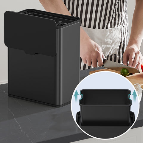 Rootz Black Waste Bin - Trash Can - Rubbish Container - Durable Steel - 25.8cm x 15.2cm x 32cm - 8L Capacity