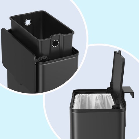 Rootz Black Waste Bin - Trash Can - Rubbish Container - Durable Steel - 25.8cm x 15.2cm x 32cm - 8L Capacity