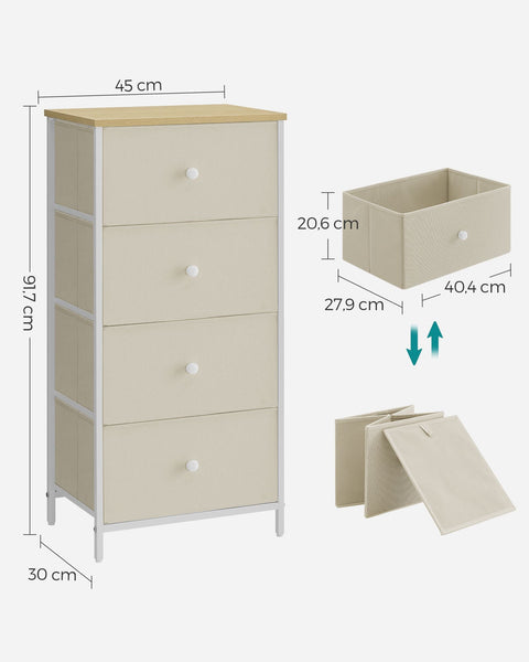 Rootz Storage Cabinet - Wardrobe Organizer - Chest of Drawers - Chipboard Steel - 30cm x 45cm x 91.7cm - Camel Yellow-Cream White