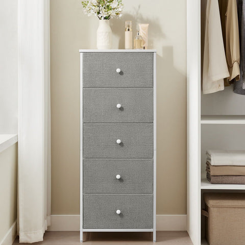 Rootz Storage Cabinet - Drawer Organizer - Chipboard - Dove Gray-Cream White - 29.8cm x 45cm x 112.3cm - Steel Frame - Fabric Drawer Front