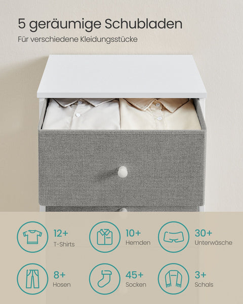 Rootz Storage Cabinet - Drawer Organizer - Chipboard - Dove Gray-Cream White - 29.8cm x 45cm x 112.3cm - Steel Frame - Fabric Drawer Front