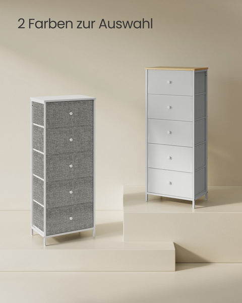 Rootz Storage Cabinet - Drawer Organizer - Chipboard - Dove Gray-Cream White - 29.8cm x 45cm x 112.3cm - Steel Frame - Fabric Drawer Front