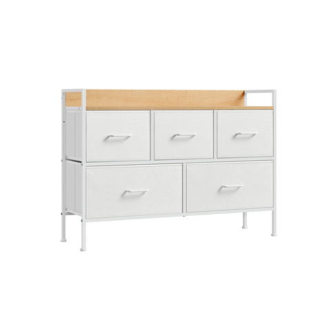 Rootz Chest of Drawers - Storage Cabinet - Dresser - Chipboard & MDF - Steel Frame - Cloud White - Oak Beige - 29cm x 98.2cm x 70cm