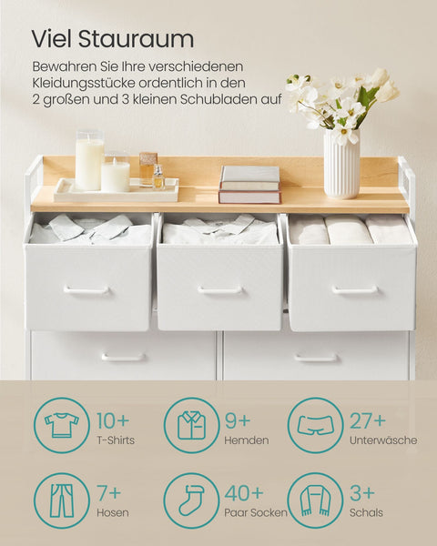 Rootz Chest of Drawers - Storage Cabinet - Dresser - Chipboard & MDF - Steel Frame - Cloud White - Oak Beige - 29cm x 98.2cm x 70cm