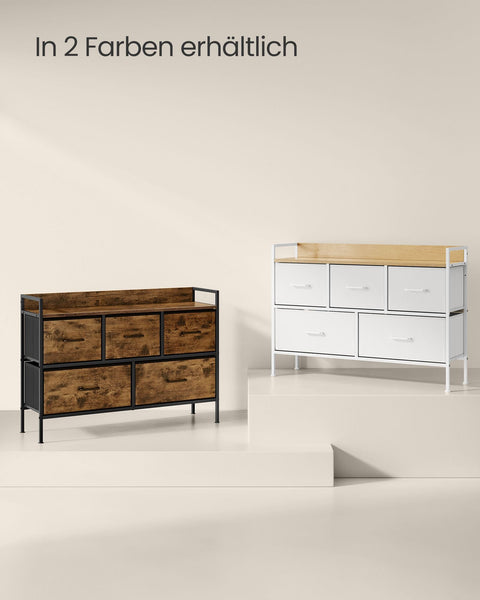 Rootz Chest of Drawers - Storage Cabinet - Dresser - Chipboard & MDF - Steel Frame - Cloud White - Oak Beige - 29cm x 98.2cm x 70cm