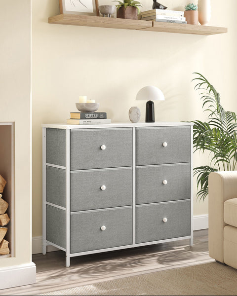Rootz 3 Drawer Chest - Storage Cabinet - Dresser - Light Gray White - Chipboard Steel Non-Woven Fabric - 30cm x 80cm x 71cm - 10.2kg Max Weight - 3kg Drawer Capacity - 15kg Table Top Capacity - 33kg Total Capacity