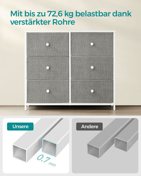 Rootz 3 Drawer Chest - Storage Cabinet - Dresser - Light Gray White - Chipboard Steel Non-Woven Fabric - 30cm x 80cm x 71cm - 10.2kg Max Weight - 3kg Drawer Capacity - 15kg Table Top Capacity - 33kg Total Capacity