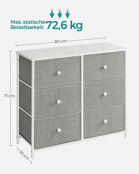Rootz 3 Drawer Chest - Storage Cabinet - Dresser - Light Gray White - Chipboard Steel Non-Woven Fabric - 30cm x 80cm x 71cm - 10.2kg Max Weight - 3kg Drawer Capacity - 15kg Table Top Capacity - 33kg Total Capacity