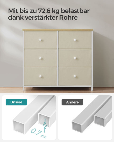 Rootz Opbergkast - Lade Organizer - Spaanplaat Staalstof - Camel Geel Crème Wit - 30cm x 80cm x 71cm - Lichtgewicht - Ruim - Eenvoudige montage