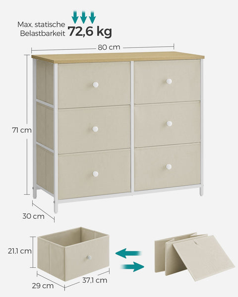 Rootz Opbergkast - Lade Organizer - Spaanplaat Staalstof - Camel Geel Crème Wit - 30cm x 80cm x 71cm - Lichtgewicht - Ruim - Eenvoudige montage