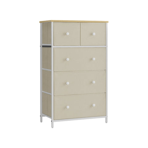 Rootz Storage Cabinet - Chipboard Steel Fabric Drawer Front - Camel Yellow Cream White - Large 30 x 56 x 93 cm - Lightweight - Spacious - Easy Assembly
