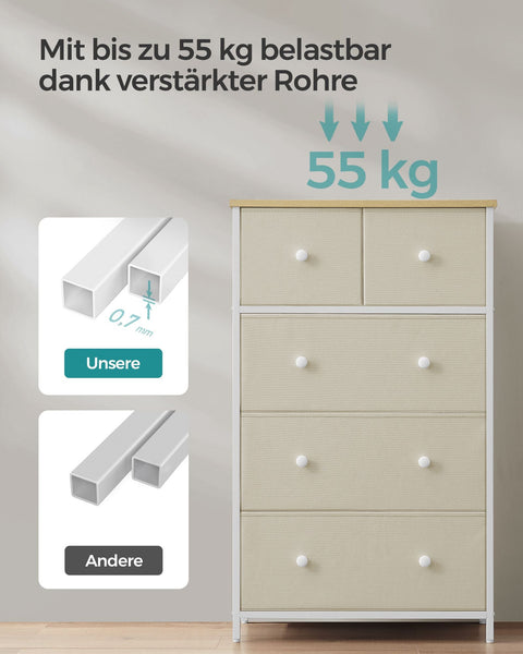 Rootz Storage Cabinet - Chipboard Steel Fabric Drawer Front - Camel Yellow Cream White - Large 30 x 56 x 93 cm - Lightweight - Spacious - Easy Assembly