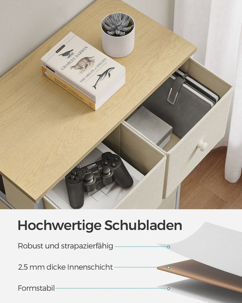 Rootz Storage Cabinet - Chipboard Steel Fabric Drawer Front - Camel Yellow Cream White - Large 30 x 56 x 93 cm - Lightweight - Spacious - Easy Assembly