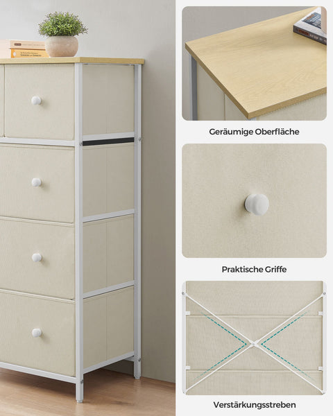 Rootz Storage Cabinet - Chipboard Steel Fabric Drawer Front - Camel Yellow Cream White - Large 30 x 56 x 93 cm - Lightweight - Spacious - Easy Assembly