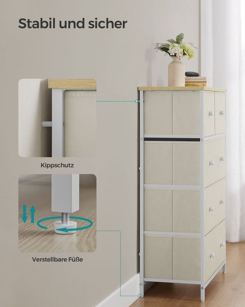 Rootz Storage Cabinet - Chipboard Steel Fabric Drawer Front - Camel Yellow Cream White - Large 30 x 56 x 93 cm - Lightweight - Spacious - Easy Assembly