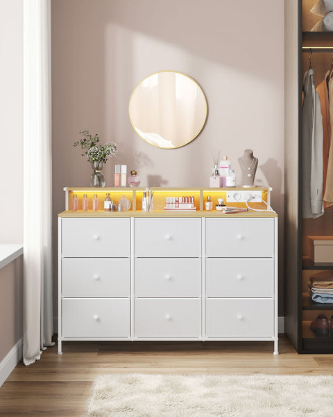 Rootz Chest of Drawers - Dresser - Storage Unit - LED Lighting - 33.5 T x 114 W x 84 H cm - Cloud White - Functional Design