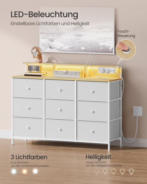 Rootz Chest of Drawers - Dresser - Storage Unit - LED Lighting - 33.5 T x 114 W x 84 H cm - Cloud White - Functional Design