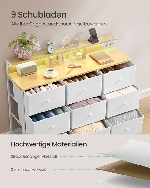 Rootz Chest of Drawers - Dresser - Storage Unit - LED Lighting - 33.5 T x 114 W x 84 H cm - Cloud White - Functional Design