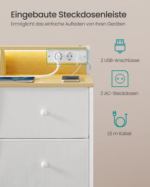 Rootz Chest of Drawers - Dresser - Storage Unit - LED Lighting - 33.5 T x 114 W x 84 H cm - Cloud White - Functional Design