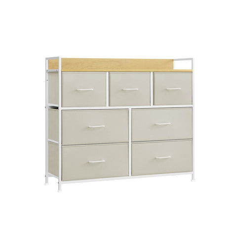 Rootz White 6-Drawer Dresser - Wooden Chest - Fabric Drawer Fronts - Chipboard - 28.5cm x 98cm x 85cm - Organizer - 6 Drawers