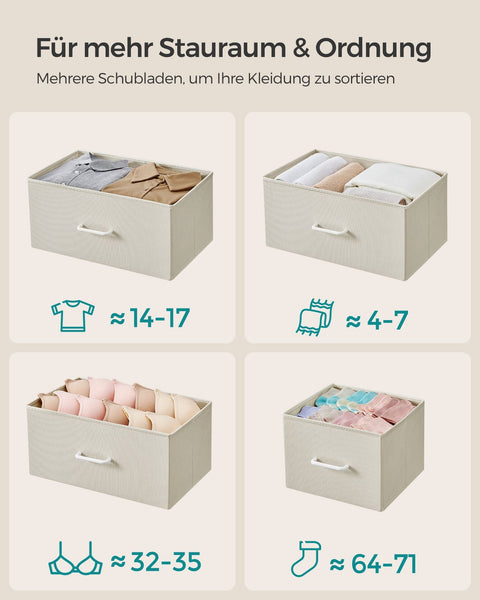 Rootz White 6-Drawer Dresser - Wooden Chest - Fabric Drawer Fronts - Chipboard - 28.5cm x 98cm x 85cm - Organizer - 6 Drawers