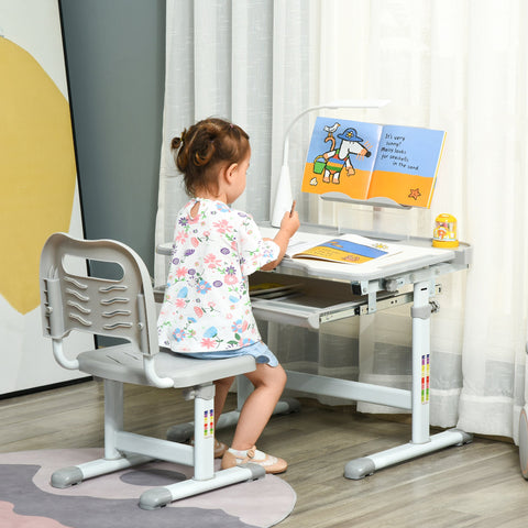 Rootz Children's Desk and Chair Set - Kids Study Desk - Adjustable School Desk - LED Lamp - Steel, PP, MDF - Desk: 70x50x80-105cm, Chair: 36x43.5x63-76cm