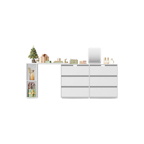 Rootz Snow White Modern Desk - L-Shaped Table - Wooden Chipboard - Space-Saving Shelf - 39x90x74 cm, Chest: 39x120x72 cm