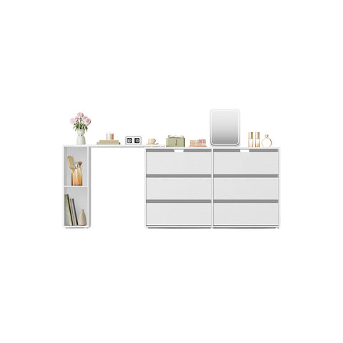 Rootz Snow White Modern Desk - L-Shaped Table - Wooden Chipboard - Space-Saving Shelf - 39x90x74 cm, Chest: 39x120x72 cm