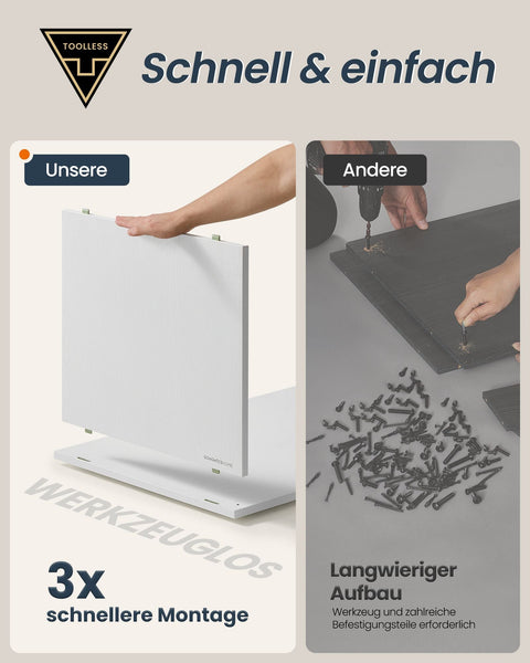 Rootz Snow White Modern Desk - L-Shaped Table - Wooden Chipboard - Space-Saving Shelf - 39x90x74 cm, Chest: 39x120x72 cm