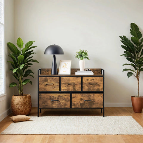 Rootz Chest of Drawers - Storage Unit - Dresser Organizer - 5 Fabric Drawers - 29cm x 98.2cm x 70cm