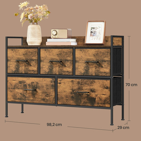 Rootz Chest of Drawers - Storage Unit - Dresser Organizer - 5 Fabric Drawers - 29cm x 98.2cm x 70cm