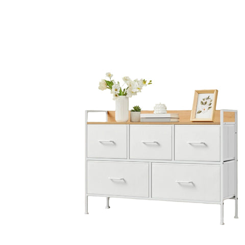 Rootz Chest of Drawers - Closet - Storage Unit - 5 Fabric Drawers with Handles - Max 68kg Load - 29cm x 98.2cm x 70cm