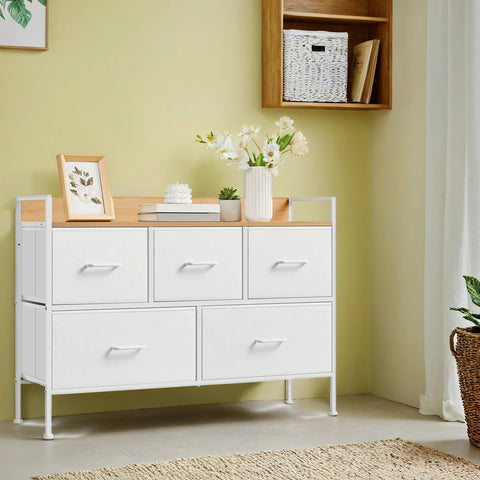 Rootz Chest of Drawers - Closet - Storage Unit - 5 Fabric Drawers with Handles - Max 68kg Load - 29cm x 98.2cm x 70cm