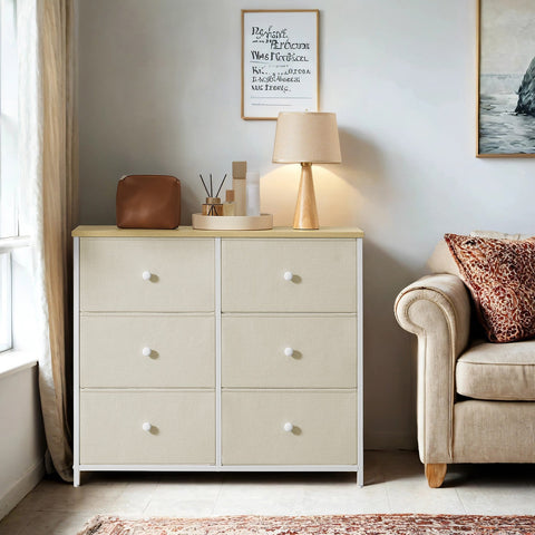Rootz Chest of Drawers - Closet - Storage Cabinet - 6 Fabric Drawers - Space-Saving Design - 30x56x93cm