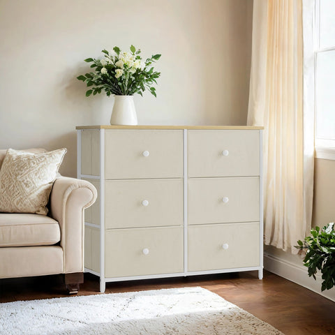 Rootz Chest of Drawers - Closet - Storage Cabinet - 6 Fabric Drawers - Space-Saving Design - 30x56x93cm