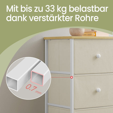 Rootz Chest of Drawers - Closet - Storage Cabinet - 6 Fabric Drawers - Space-Saving Design - 30x56x93cm