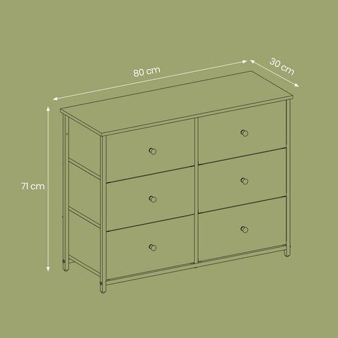 Rootz Chest of Drawers - Closet - Storage Cabinet - 6 Fabric Drawers - Space-Saving Design - 30x56x93cm