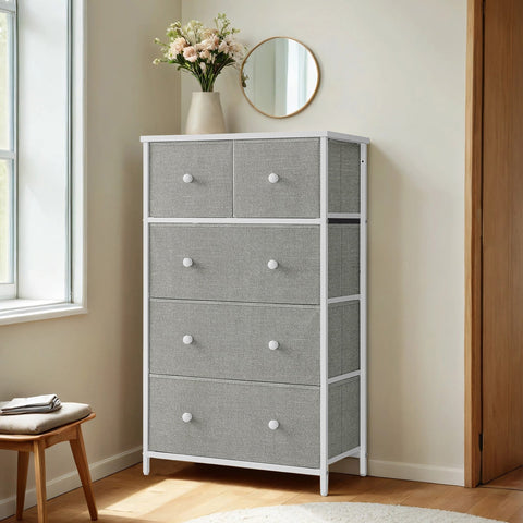 Rootz Chest of Drawers - Storage Cabinet - 5 Drawer Steel Dresser - Space-Saving - 30cm x 56cm x 93cm
