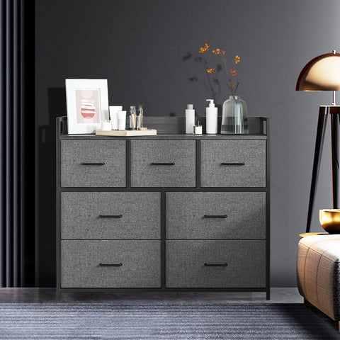 Rootz Chest of Drawers - Closet - 7 Drawer Dresser - Extra Storage - 28.5 x 98 x 85 cm - Slate Gray Anthracite Gray - Fabric Fronts