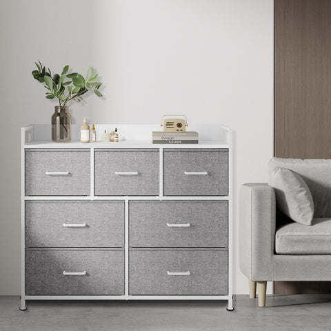 Rootz 7 Drawer Chest of Drawers - Closet - Storage Cabinet - Fabric Fronts - 28.5 x 98 x 85 cm - Maximized Storage Solution